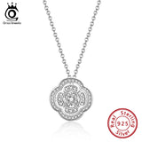 925 Silver Clover Pendant Necklace Chain Camellia Flower Necklace for Woman