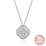 925 Silver Clover Pendant Necklace Chain Camellia Flower Necklace for Woman