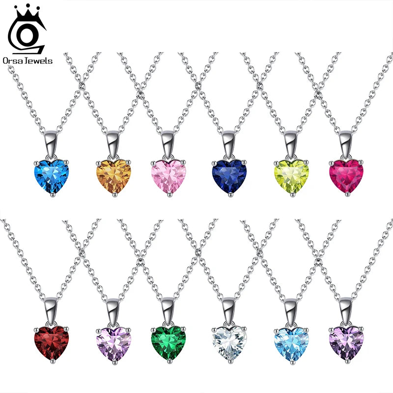 925 Silver Dainty Heart Birthstone Pendant Necklaces For Women