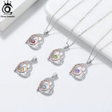 925 Silver Dancing Gemstone Double Hearts Pendant Necklace for Women