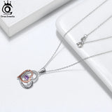 925 Silver Double Heart Women's Pendant Necklace Natural Gemstone Mother's Gift