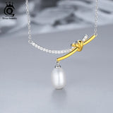925 Silver Freshwater Pearl Necklace for Women Gold-Plated Pendant