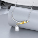 925 Silver Freshwater Pearl Necklace for Women Gold-Plated Pendant