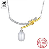 925 Silver Freshwater Pearl Necklace for Women Gold-Plated Pendant