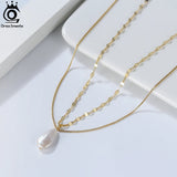 925 Silver Pearl Necklace Box Chain with Freshwater Pearl Pendants