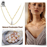 925 Silver Pearl Necklace Box Chain with Freshwater Pearl Pendants