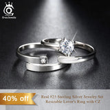 925 Silver Ring Set CZ Jewelry Women Men Resizable 925 Sterling Silver SR22