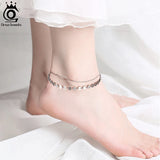 925 Silver Layered Coin Cable Chain Anklet Women Vacation Jewelry Gift