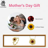 925 Silver Sunflower Garnet Pendant Necklace Gemstone Jewelry