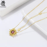925 Silver Sunflower Garnet Pendant Necklace Gemstone Jewelry