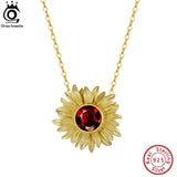 925 Silver Sunflower Garnet Pendant Necklace Gemstone Jewelry