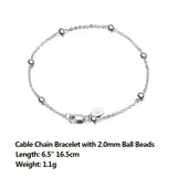 925 Silver Cable Chain Bracelet w/ Ball Beads 16.5-20cm SB67