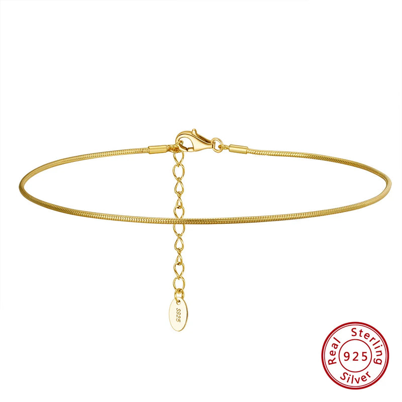925 Sterling Silver 1.0mm Snake Chain Anklet for Women