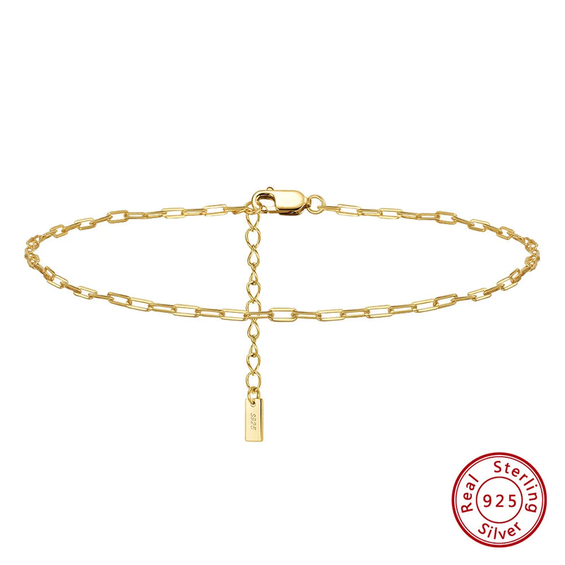 925 Silver Paperclip Chain Anklet Women Foot Bracelet Ankle Jewelry SA22