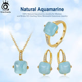 925 Silver Aquamarine Pendant Necklace Women Gemstone Party Jewelry