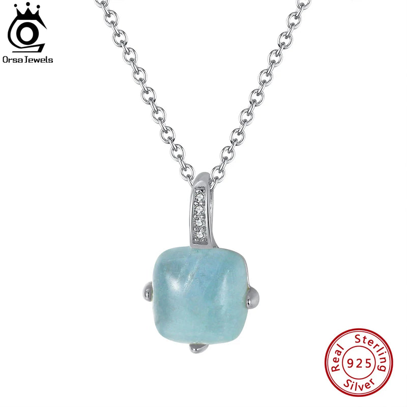 925 Silver Aquamarine Pendant Necklace Women Gemstone Party Jewelry