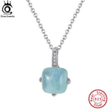 925 Silver Aquamarine Pendant Necklace Women Gemstone Party Jewelry