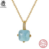 925 Silver Aquamarine Pendant Necklace Women Gemstone Party Jewelry