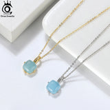 925 Silver Aquamarine Pendant Necklace Women Gemstone Party Jewelry