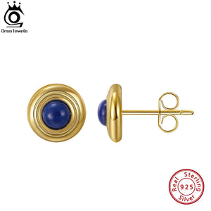 925 Sterling Silver Lapis Lazuli Stud Earrings for Women