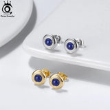 925 Sterling Silver Lapis Lazuli Stud Earrings for Women