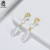 925 Silver 14K Baroque Pearl Dangle Earrings GPE18