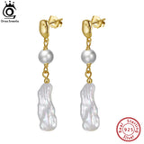 925 Silver 14K Baroque Pearl Dangle Earrings GPE18