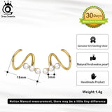 925 Silver 14K Geometry Pearl Earrings w/ 3 Freshwater Baroque Pearl GPE38