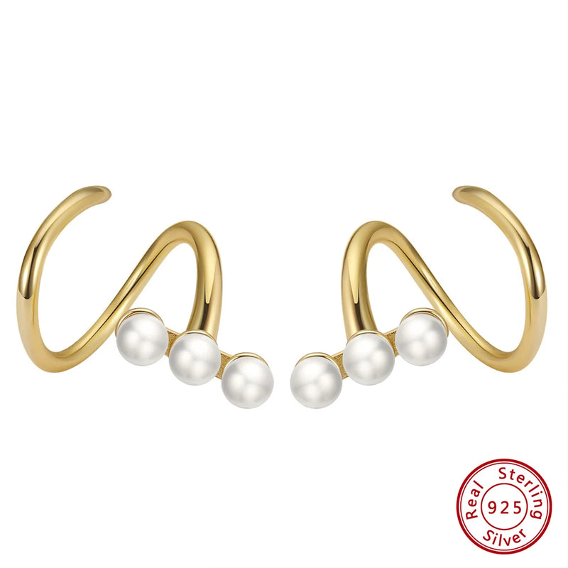 925 Silver 14K Geometry Pearl Earrings w/ 3 Freshwater Baroque Pearl GPE38