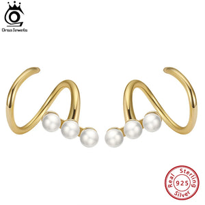 925 Silver 14K Geometry Pearl Earrings w/ 3 Freshwater Baroque Pearl GPE38