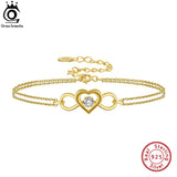 925 Silver 14K Infinity Bracelet with Heart for Women Girls