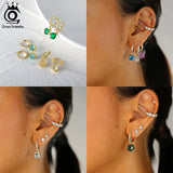 925 Silver Earrings 14K Plated CZ Party Jewelry EQE42