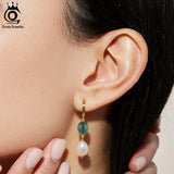 925 Silver Plated Pearl Dangle Earrings Turquoise Malachite Ear Drop Pearls