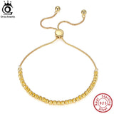 925 Silver 18K Over 3mm Bolo Bead Bracelet Women Adjustable Italian Jewelry