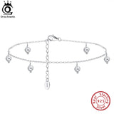 925 Silver 1mm Cable Chain Anklet with 4mm Beads for Women