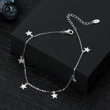 925 Silver Cable Chain Anklet with Star Charms for Women Girls