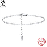 925 Silver 2mm Sparkle Mirror Link Chain Anklet for Women