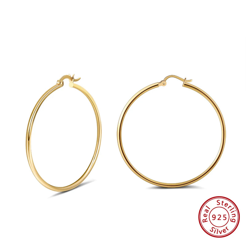 925 Sterling Silver Minimalist Round Ear Buckle Punk Hoop Earring