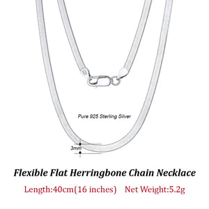 925 Sterling Silver 3mm Herringbone Chain Necklace