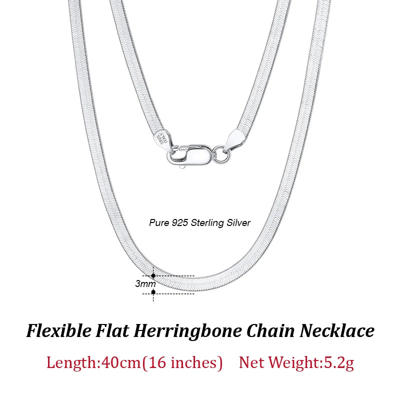 925 Sterling Silver 3mm Herringbone Chain Necklace