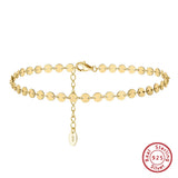925 Silver 4mm Round Plate Chain Anklet 14K Plated for Women Birthday Gift