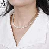 925 Silver Pearl Choker Necklace Freshwater Pearl Chain for Women Jewelry