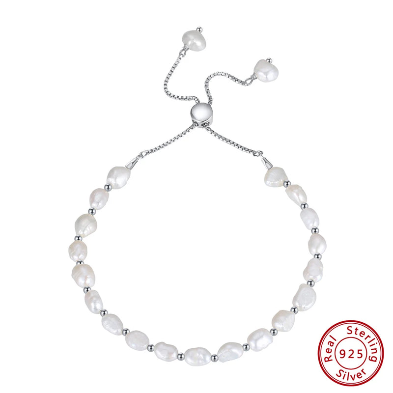 Sterling Silver Adjustable 14K Chain Pearl Bracelet