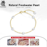 925 Silver Adjustable Bracelet Freshwater Pearl Chain 14K GPB08