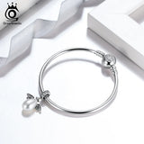 925 Silver Bead Charm Big Pearl Pendant for DIY Jewelry