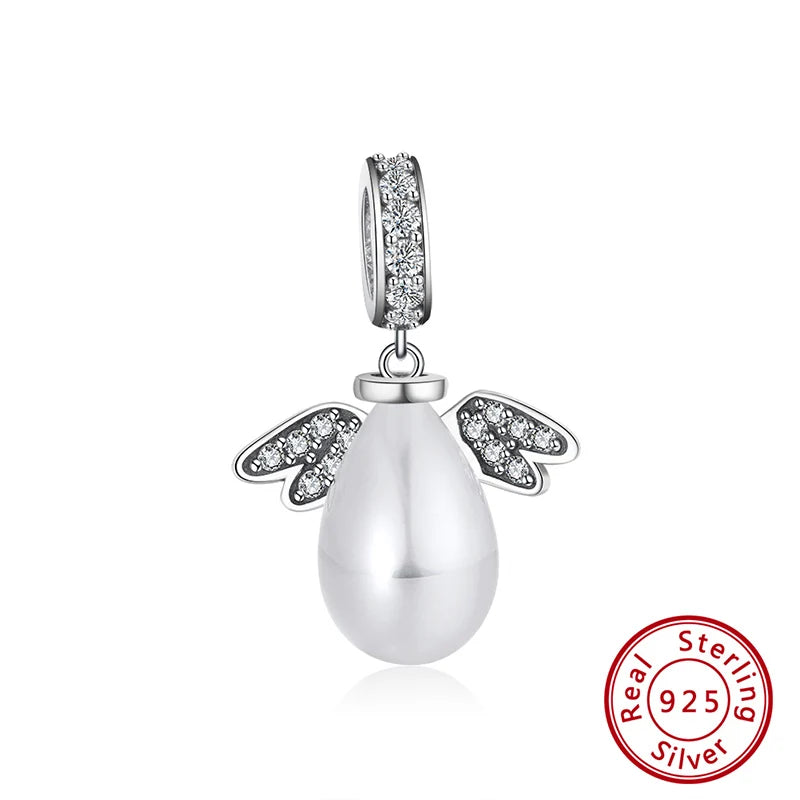 925 Silver Bead Charm Big Pearl Pendant for DIY Jewelry