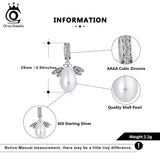 925 Silver Bead Charm Big Pearl Pendant for DIY Jewelry