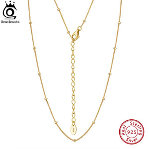 925 Silver Bead Chain Necklace 14K Plated Women's Jewelry