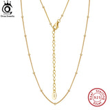925 Silver Bead Chain Necklace 14K Plated Women's Jewelry