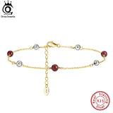 925 Silver Garnet Chain Anklets for Women Summer Bracelet